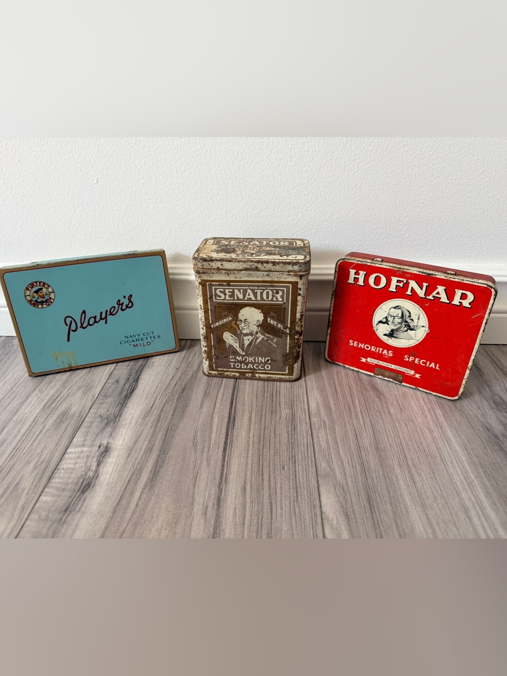 Vintage Tobacco Tin Lot of 3 : Senator Player’s Navy Cut Hofnar Cigarette Tins